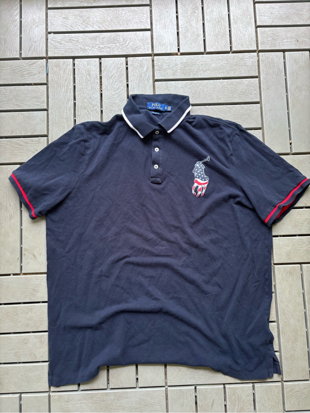 Ralph Lauren Navy Short-Sleeve Polo with Red & White Trim